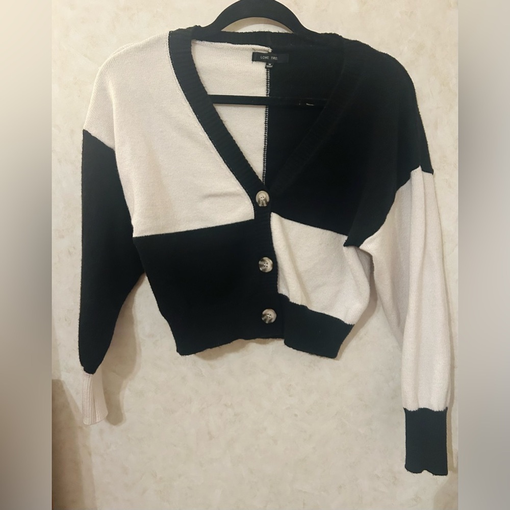 Love Tree Black and White Colorblock Cardigan